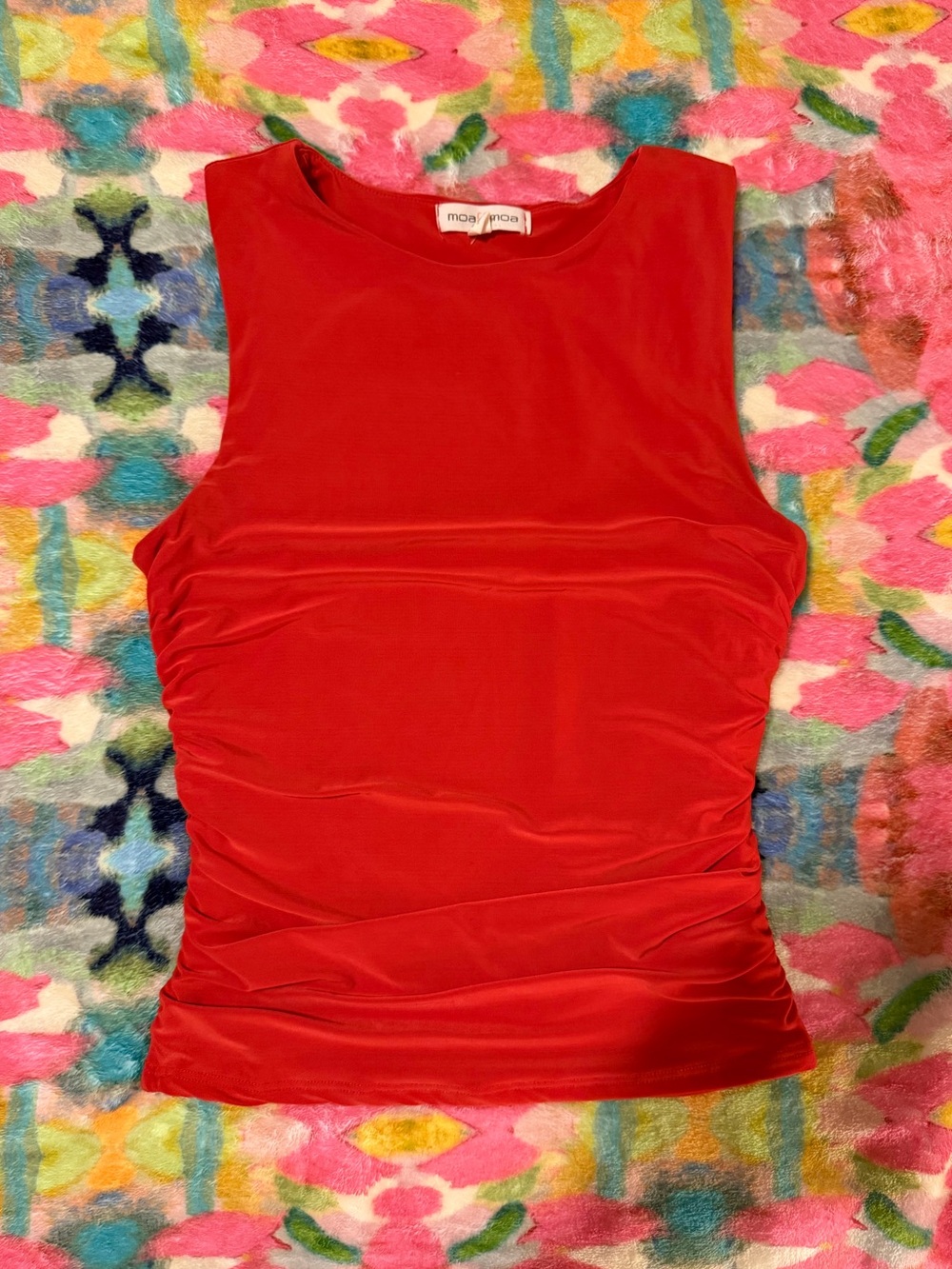Red Sleeveless Ruched Tank Top